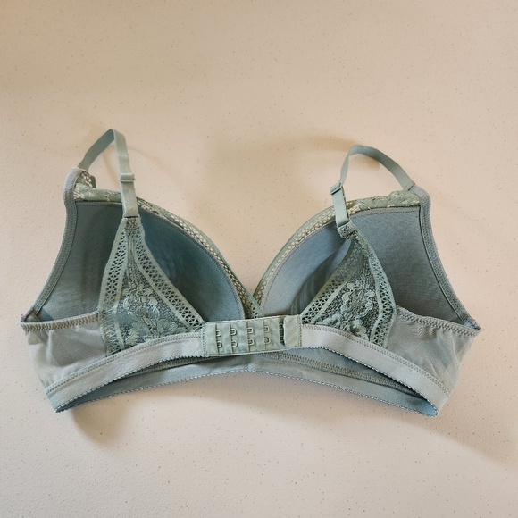 Knix Lace Deep V-Neck Plunge Bra Wireless Wire Free Blue Turquoise Size Medium - Picture 4 of 7